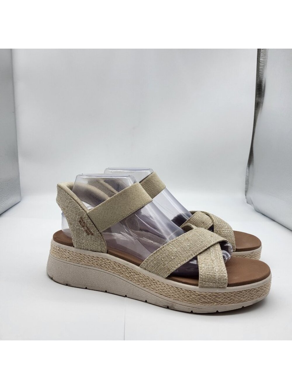 Bobs Skechers Womens 9 Sun Ray-Bright Take Hands Free Slip-ins Sandal Beige